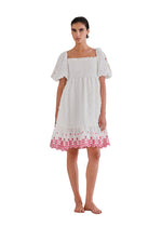 SMOCKED EMBROIDERED MINI DRESS IVORY