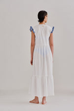 COVERUP SMOCKED EMBROIDERED SLEEVES IVORY-BLUE