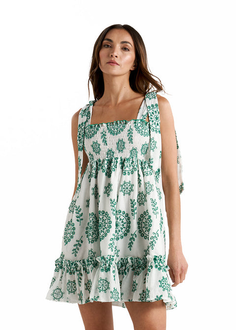 AZALEA RUFFLED MINI DRESS EMERALD