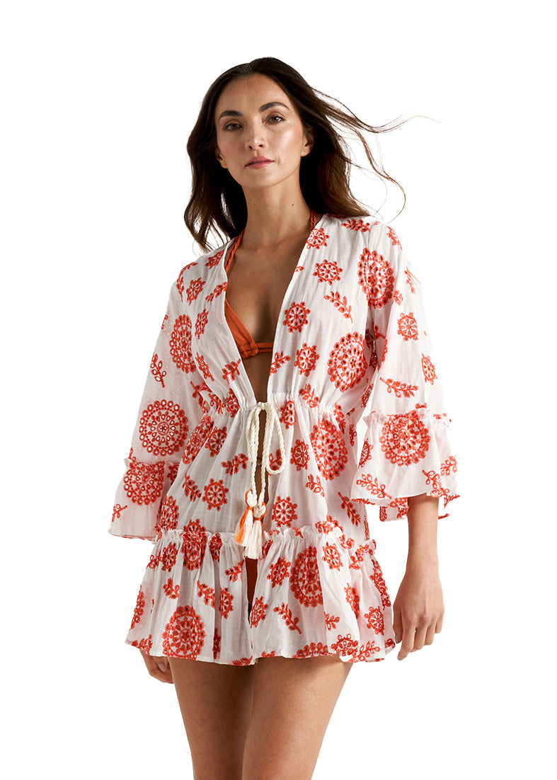 AZALEA RUFFLED SHORT KIMONO ORANGE