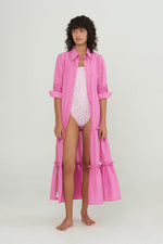 COTTON RUFFLED LONG CAMISOLE DAHLIA