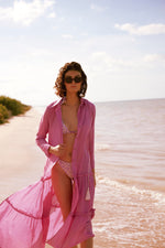 COTTON RUFFLED LONG CAMISOLE DAHLIA