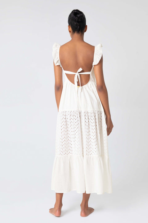 COVERUP MIXED EYELET DRESS IVORY